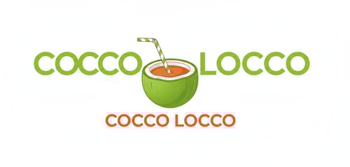 AI Design for Design a juice shop logo for me in teal and yellow color naming COCCO LOCCO with a glass of juice in form of logo - in orange COLOR, background should be white i like this design but change color scheme in to green and orange also add cc in cocco locco