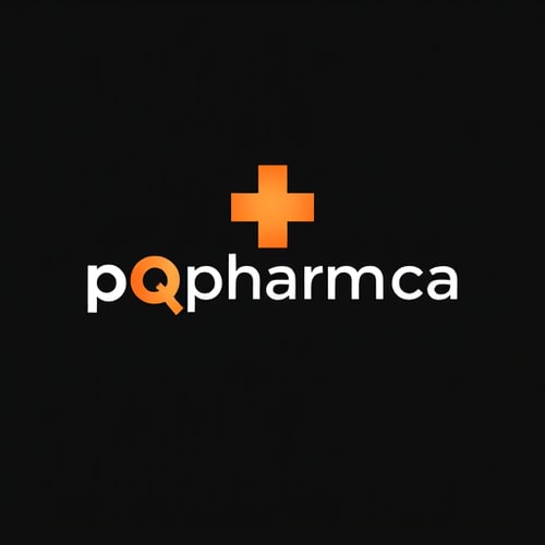 AI Design for create a pqpharma logo with black orange and white colors, insert a pharmacy cross in the logo
