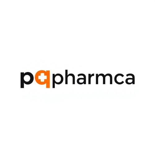 AI Design for create a pqpharma logo with black orange and white colors, insert a pharmacy cross in the logo