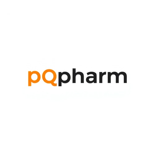 AI Design for create a "pqpharm" logo with black orange and white colors, insert a pharmacy cross in the logo