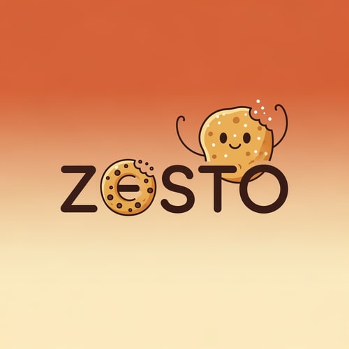 AI Design for Create a logo for cookies brand Named by ZESTO.Minimal,Cozy,Warm Color,Modern design . O refers a bited cookie and Character will more creativr
