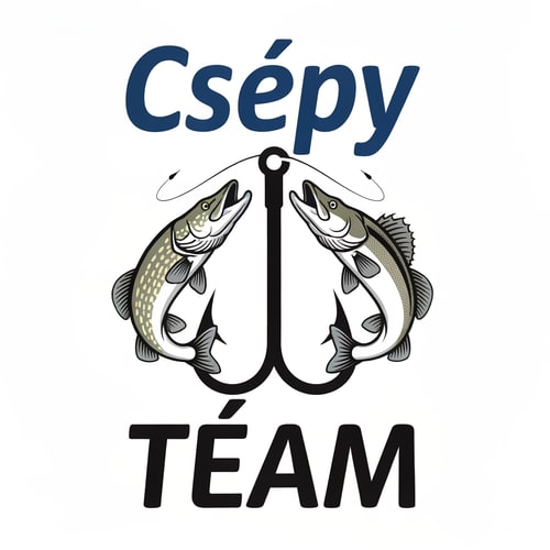 AI Design for Design a bold and dynamic fishing-themed logo. The logo should feature a pike and a zander facing each other, with a large fishing hook placed vertically between them. The bottom of the hook should extend down to the tails of the fish, creating a strong central axis.
Above the fish, place the word “Csépy” — the stem of the letter “p” should seamlessly form the shaft of the hook.
Below the hook, add the word “Team”, aligned centrally under the composition.
Use spaced-out letters for both “Csépy” and “Team” to give the text an airy, modern look.
The font should be stylish, bold, and dynamic, evoking energy and motion.
Color palette: cool tones such as deep blue, silver, and black, with clean lines and balanced proportions — suitable for apparel, decals, or team branding.