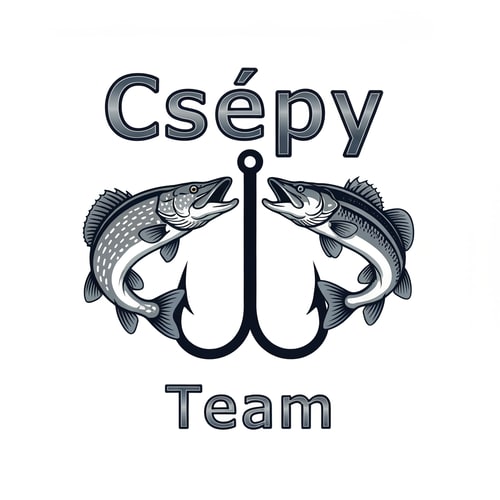 AI Design for Design a bold and dynamic fishing-themed logo. The logo should feature a pike and a zander facing each other, with a large fishing hook placed vertically between them. The bottom of the hook should extend down to the tails of the fish, creating a strong central axis.
Above the fish, place the word “Csépy” — the stem of the letter “p” should seamlessly form the shaft of the hook.
Below the hook, add the word “Team”, aligned centrally under the composition.
Use spaced-out letters for both “Csépy” and “Team” to give the text an airy, modern look.
The font should be stylish, bold, and dynamic, evoking energy and motion.
Color palette: cool tones such as deep blue, silver, and black, with clean lines and balanced proportions — suitable for apparel, decals, or team branding.
