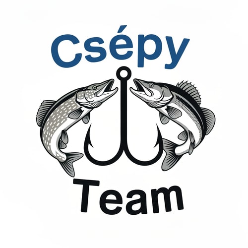 AI Design for Design a bold and dynamic fishing-themed logo. The logo should feature a pike and a zander facing each other, with a large fishing hook placed vertically between them. The bottom of the hook should extend down to the tails of the fish, creating a strong central axis.
Above the fish, place the word “Csépy” — the stem of the letter “p” should seamlessly form the shaft of the hook.
Below the hook, add the word “Team”, aligned centrally under the composition.
Use spaced-out letters for both “Csépy” and “Team” to give the text an airy, modern look.
The font should be stylish, bold, and dynamic, evoking energy and motion.
Color palette: cool tones such as deep blue, silver, and black, with clean lines and balanced proportions — suitable for apparel, decals, or team branding.