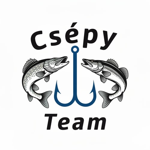 AI Design for Design a bold and dynamic fishing-themed logo. The logo should feature a pike and a zander facing each other, with a large fishing hook placed vertically between them. The bottom of the hook should extend down to the tails of the fish, creating a strong central axis.
Above the fish, place the word “Csépy” — the stem of the letter “p” should seamlessly form the shaft of the hook.
Below the hook, add the word “Team”, aligned centrally under the composition.
Use spaced-out letters for both “Csépy” and “Team” to give the text an airy, modern look.
The font should be stylish, bold, and dynamic, evoking energy and motion.
Color palette: cool tones such as deep blue, silver, and black, with clean lines and balanced proportions — suitable for apparel, decals, or team branding.