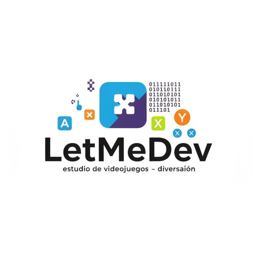 AI Design for Logo moderno y profesional para un estudio de videojuegos llamado 'LetMeDev'. Estilo tecnológico y gamer, con colores llamativos (neón, azul, morado o naranja), tipografía futurista y legible. Incluir elementos sutiles de videojuegos como píxeles, mandos, iconos de botones (A, B, X, Y) o código/binario abstracto. Diseño minimalista pero dinámico, que transmita creatividad, innovación y diversión. Fondo transparente.