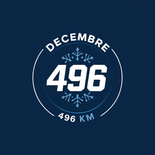 AI Design for // SUBJECT
Vector logo for a personal running challenge "Decembre 496". The logo is a modern, epic emblem for a social media profile picture.
// CORE ELEMENTS
The design is focused on a highly stylized and geometric number "496" at the center. The numbers are bold, sharp, and interconnected. Subtly integrated into the background or the structure of the numbers is a minimalist geometric snowflake pattern, representing December. The text "DECEMBRE" is curved along the top edge of the circle, and the total distance "496 KM" is curved along the bottom edge. The typography is a clean, strong, sans-serif font like "Montserrat Bold".
// STYLE & MOOD
The style is ultra-minimalist, epic, and inspiring. It should feel like a prestigious medal or a mission patch. Flat design with extremely clean lines. High contrast and immediate readability.
// COLOR PALETTE
Strict color palette: a deep navy blue background (#0A192F), with the main elements in crisp white (#FFFFFF) and a single, vibrant electric blue accent (#00A6FB) for the number 496 or a key line.
// COMPOSITION
Perfectly centered circular composition. Excellent use of negative space to create a sense of importance and clarity.
// NEGATIVE PROMPT
--no 3d render, shadows, gradients, photorealistic, handwriting, script font, cluttered, messy, complex illustration, signature