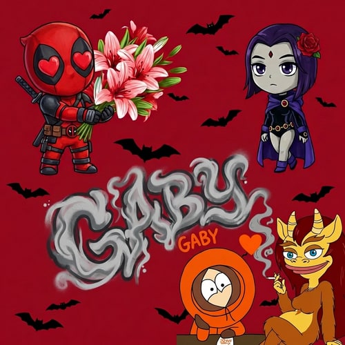 AI Design for haz que el humo de abajo a la derecha, que sale del cigarro, haga un grafiti que diga gaby