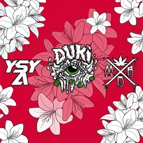 AI Design for haz que la imagen uno este en el medio, luego quiero que el fondo sea un rojo cereza y que tenga los lirios de la imagen 5 esparcidos por toda la imagen. Tambien quiero que en la imagen este la imagen 3 pero dibujado de una forma mas animada, y tambien que este la imagen tres y cuatro pero sin tapar la imagen 1