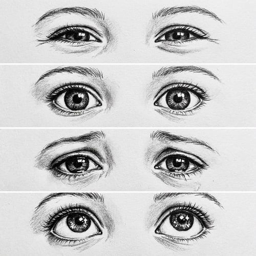AI Design for haz como un dibujo de los ojos de la persona, el dibujo tiene que estar en blanco y negro y tiene que haber 4 dibujos, uno de los ojos sonriendo, otro de los ojos normales, otros tristes y otros de admiracion. Los dibujos en blanco y negro tienen que estar de manera vertical