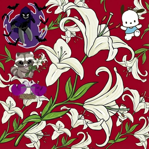 AI Design for haz que la imagen 2 este abajo del mapache, solo quiero la silueta de los guantes y la bolsa, no quiero que aparezca el fondo. Los guantes tienen que estar debbajo del mapache y mas pequeños Un poco mas abajo