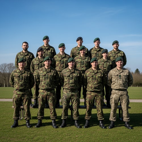 AI Design for haz que todos los de la foto esten vestidos de militar