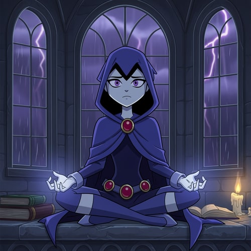 AI Design for dibujame a raven de la serie de los teen titans del 2003 sentada