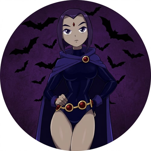 AI Design for hazme un dibujo igual que el de la imagen, solo que sea para una foto de perfil. Atras tiene que haber murcielagos