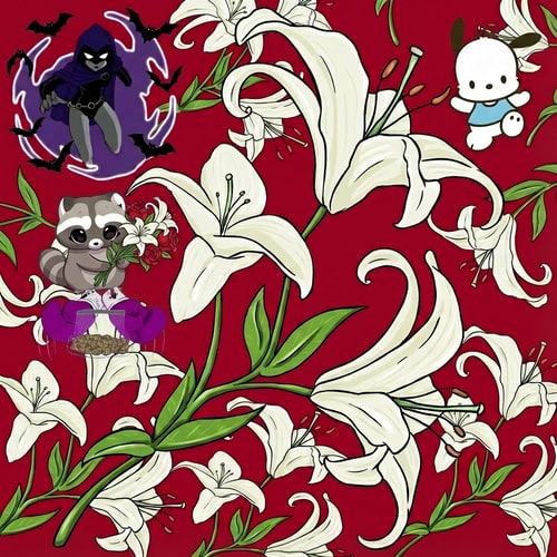 AI Design for haz que la imagen 2 este abajo del mapache, solo quiero la silueta de los guantes y la bolsa, no quiero que aparezca el fondo. Los guantes tienen que estar debbajo del mapache y mas pequeños