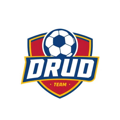 AI Design for Create a professional sports team logo for a football (soccer) team named “Drud”.
The design should feature a football icon as the main element.
Use a color palette of red, blue, and yellow.
The logo should look bold, dynamic, and energetic, symbolizing strength and teamwork.
Include modern typography for the team name “Drud” and make sure the football graphic is clearly visible in the center or top of the design.
Style: modern, sporty, and eye-catching, suitable for a football team emblem.