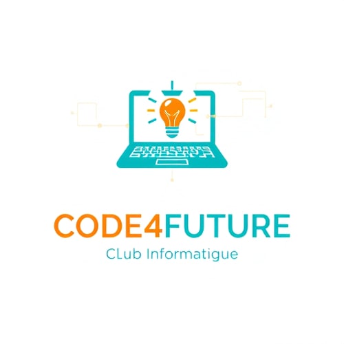 AI Design for Create a modern and inspiring logo for a high school computer club called “Code4Future.” The design should include a tech-related symbol such as a laptop, code brackets, or a light bulb to represent innovation and learning. Use clean, geometric shapes and a color palette inspired by technology (teal, orange, or blue tones). Include the text “CODE4FUTURE” in bold typography, and below it, a smaller line that says “Computer Club” or “Club Informatique.” The overall look should be professional, minimalistic, and futuristic, suitable for a Moroccan high school setting.