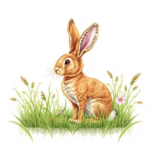 AI Design for Create a fiber art image of a rabbit in the field.
