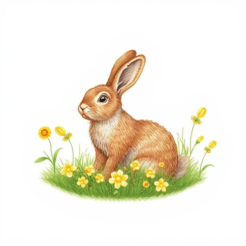 AI Design for Create a fiber art image of a rabbit in the field.
