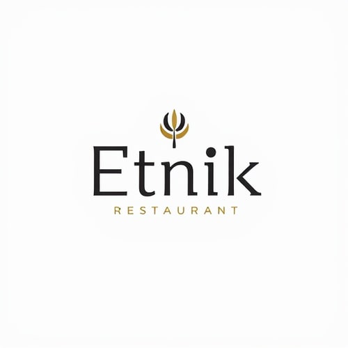 AI Design for Emri: Etnik Restaurant
Stili: Modern & Elegant
Ngjyrat kryesore: e zezë mat + ari (ose e bardhë në sfond të zi)
Simbol: një pirun minimal me një kurorë të artë sipër ose një shkronjë “E” e stilizuar me formë rrethore.
Font: Sans-serif i pastër (p.sh. Montserrat, Raleway, Poppins).