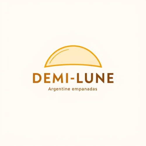 AI Design for DEMI-LUNE — Logo Design Guidelines (Simplified AI Version)
1. Main Shape
Form: Stylized empanada with visible repulgue (folded edge), seen from the side or slightly diagonal — not flat.
Style: Clean, minimalist line art with a balance of curves and angles.
Silhouette: Must remain recognizable as an empanada even in single-color use.
Overall shape: Crescent-like, symbolizing the name Demi-Lune.
2. Color System
Primary color: Gold-ochre (#D4A15B or similar) — evokes baked dough.
Secondary color: Maple-red (#C73E2E or similar) — optional accent in full-color version.
Monochrome versions:
Black/white versions for printing, embroidery, and stamps.
Must work in both positive and negative formats.
No gradients or complex shading — ensure strong contrast.
3. Typography
Font style: Modern sans serif with gourmet feel (e.g., Satoshi Bold, Recoleta Sans, Manrope, GT America, Outfit).
Avoid: Serif or industrial-style fonts.
Text hierarchy:
Main title: DEMI-LUNE (uppercase, medium or bold).
Subtitle: Argentine empanadas (smaller, wide tracking for elegance).
4. Composition System
Layouts:
Vertical version (icon + centered text).
Horizontal version (for signage or food trucks).
Modular use:
Icon-only (social media, stamps, favicons).
Full version (packaging, menus, signage).
5. Visual Concept
Mood: Minimalist but warm — the curvature and fold detail should suggest artisanal quality.
Cultural reference: Subtle nod to Canada (e.g., red geometric accent or soft shadow), no literal maple leaf.
Overall tone: Clean, modern, approachable, gourmet.