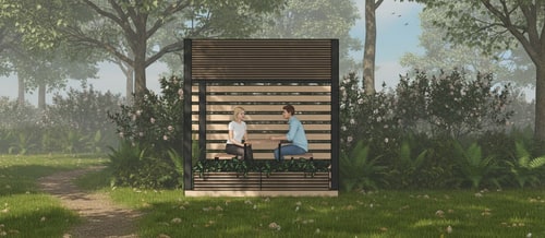 AI Design for like the environment in the first image, add it to the second image which is a three-dimensional representation of that object, you can also add people and don't change anything on the object it must remain the same