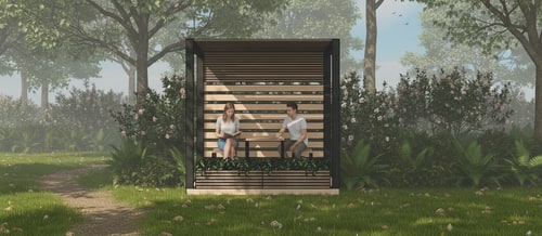 AI Design for like the environment in the first image, add it to the second image which is a three-dimensional representation of that object, you can also add people and don't change anything on the object it must remain the same