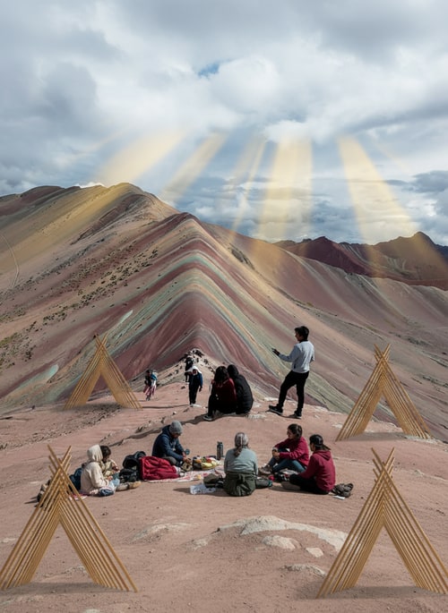 AI Design for Can you make a collage for me from these two pictures, add sun rays, people relaxing, make it look professional