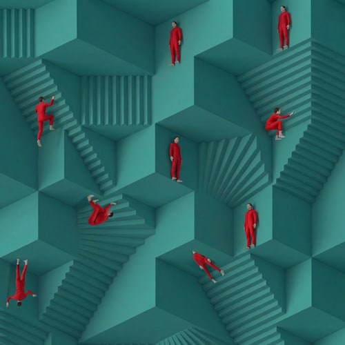 AI Design for Let the people be bright red, and let the stairs remain green, only those people who seem to be stuck in the wall move them