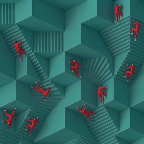 AI Design for This last one is great, just let all the people be on the move, as if they are trying to climb but to no avail.