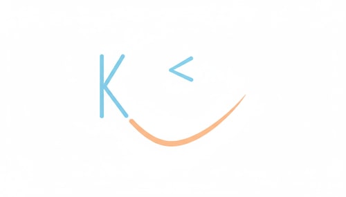 AI Design for Create a logo of the letter K with its tail extended to form a smiling mouth. Include a “<” symbol positioned opposite the letter K. The logo should be simple, modern, and friendly. Use blue for the letter K and orange for the smile.”The logo should be clean, friendly, and visually appealing. Use light sky blue for the letter K and soft pastel orange for the smile.”