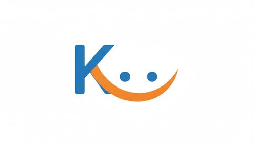 AI Design for “Create a logo of the letter K with its tail extended to form a smiling mouth. Add two small dots above as eyes. The logo should be simple, modern, and friendly. Use blue for the letter K and orange for the smile.”
