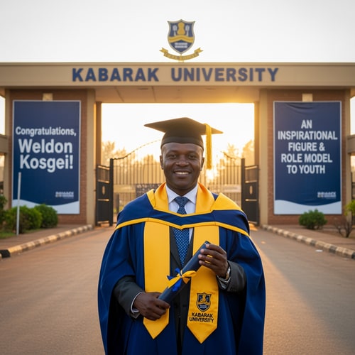 AI Design for I wish to extend my heartiest congratulations to Mr. Weldon Kosgei on his graduation from Kabarak University with a Master’s degree. He remains an inspirational figure and a role model for young people dedicated to academic excellence.