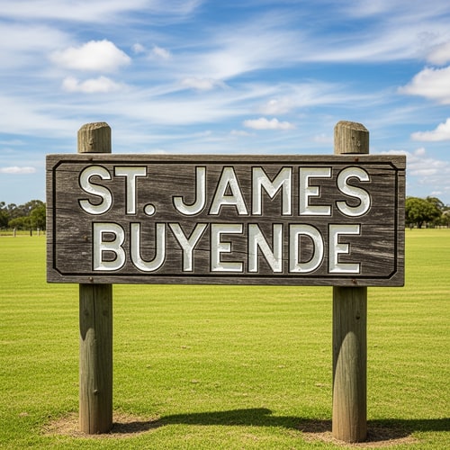 AI Design for edit buyende to read "St. James Buyende" and make this look very clear, and be HD