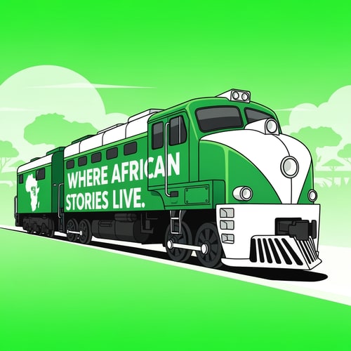AI Design for design a loco for my social media plaftorm called story verse, slogan is: Where African Stories Live. i have used grren and white color in my designs themes.