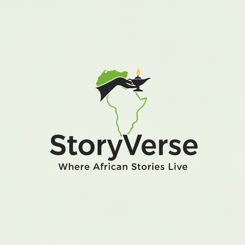 AI Design for design a logo for my social media plaftorm called story verse, slogan is: Where African Stories Live. i have used grren and white color in my designs themes.