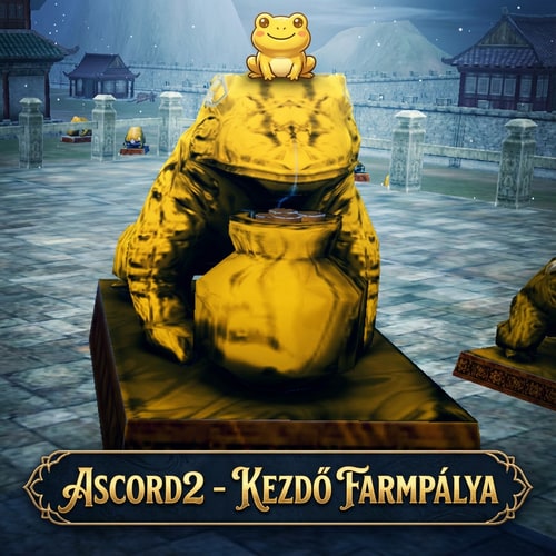 AI Design for Szerkeszd meg nekem menőn. a Legyen oda írva alulra Ascord2 - Kezdő Farmpálya és a felirat fölött is legyen 1 aranyos Béka