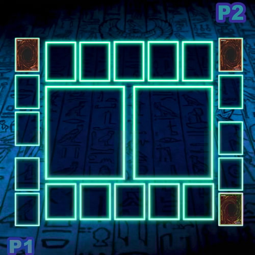 AI Design for Ez a Yugioh mező. És a kártyák mérete kilógnak rajta. Szerkeszd meg úgy hogy ne lógjanak és terjenek ki a glowból. A kártya mérete 50x72 kicsi. A nagy 200-290-es.  De ne rakj bele kártyákat, csak igazitsd meg nekem a mezőt hogy jó legyen.