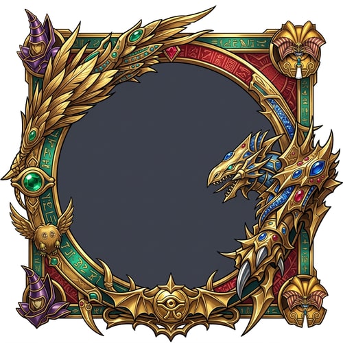 AI Design for Négyzet alakú legyen, és csináld meg Yugiosra tehát Yugios figurák legyenek a kereten, és Arany kinézettel ha megoldható