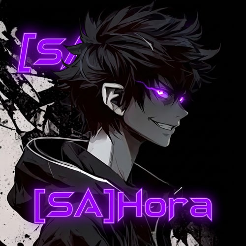 AI Design for Kérlek szerkeszd át nekem menőn. A szeme lilán villogjon gonosz mosolyal a név mindenképp precizen menőn írd rá [SA]Hora