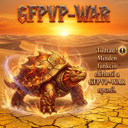 AI Design for Szerkeszd át arra hogy sivatagban van 1 Sárkányteknős.De rohadt szép és effektes legyen És felülre írd oda GFPVP-WAR és oldalra írd oda Tudtad? Minden funkció elérhető a GFPVP-WAR npcnél.