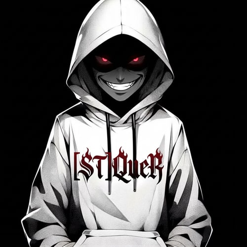 AI Design for Szerekeszd át nekem menőn gonoszan vigyorogjon, kisebb feketéspiros szeme legyen legyen rá írva epicmenőn [ST]QueR