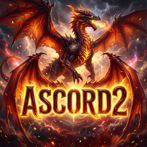 AI Design for Szerkeszd át nekem arra Ascord2 és effekt legyen rajta és fölötte 1 sárkány. De rohadt jól nézzen ki, menő legyen epic. Szinen változtathatsz a ascord2-nél legyen kettő szárny, és a sárkány is epicebb legyen más szinnel