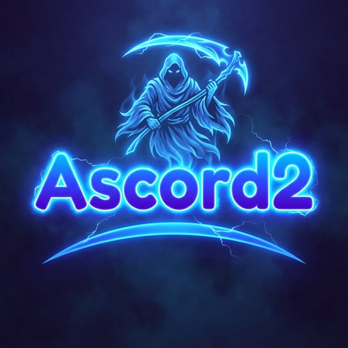 AI Design for Szerkeszd át nekem arra hogy Ascord2 a színe legyen más és 1 kék phantom legyen a logo fölött kék kaszával. Az ascord2 logo legyen kicsit erőteljesebb szin effektel