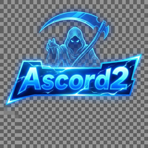 AI Design for Szerkeszd át nekem arra hogy Ascord2 a színe legyen más és 1 kék phantom legyen a logo fölött kék kaszával. Az ascord2 logo legyen kicsit erőteljesebb szin effektel. Lehet más alakzatban is