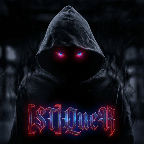 AI Design for Szerkeszd át profin, legyen a köd és az effekt fekete, a szeme legyen vörösen izzó kék és a név legyen [ST]QueR DE AZ IRÁS MENŐ legyen