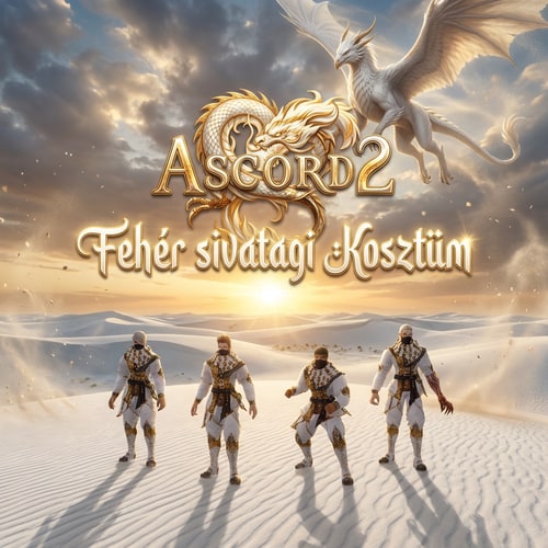 AI Design for Szerkeszd meg nekem epicen. Legyen oda irva Ascord2  - Fehér sivatagi Kosztüm. És valami fehér sivatagba legyenek. valamifehér lény  legyen az Ascord2 felirat felett. Az irás is legyen nagyon szép kidolgozott