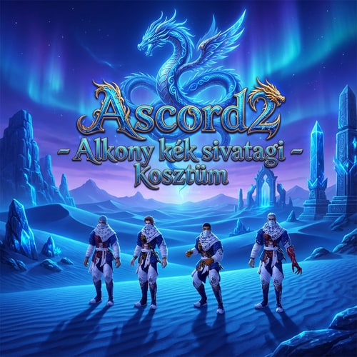 AI Design for Szerkeszd meg nekem epicen. Legyen oda irva Ascord2  -Alkony kék sivatagi Kosztüm. És valami kék helyen  legyen ami jól kivan dolgozva. kék  lény  legyen az Ascord2 felirat felett. Az irás is legyen nagyon szép kidolgozott