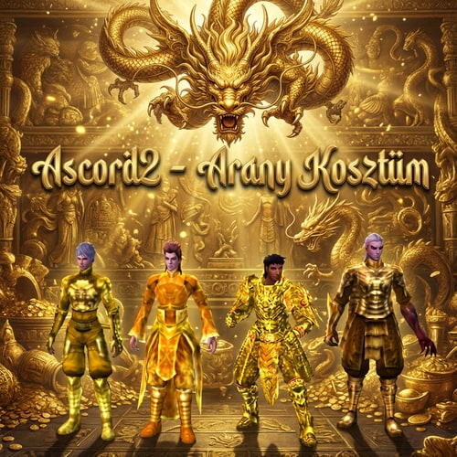 AI Design for Szerkeszd meg nekem epicen. Legyen oda irva Ascord2  - Arany  Kosztüm. És valami arany háttér legyen ami jól kivan dolgozva. arany lény  legyen az Ascord2 felirat felett. Az irás is legyen nagyon szép kidolgozott