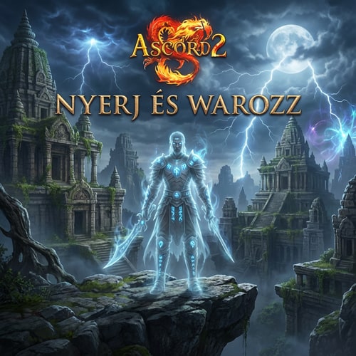 AI Design for Szerkeszd meg nekem epicen. Legyen epic helyen, legyen oda irva Ascord2 - NYERJ ÉS WAROZZ- Minden tökéletesen legyen megcsinálva. a képen legyen valami ismeretlen 1000 éves szellemharcos